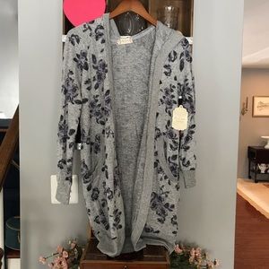 Open front floral hooded cardigan